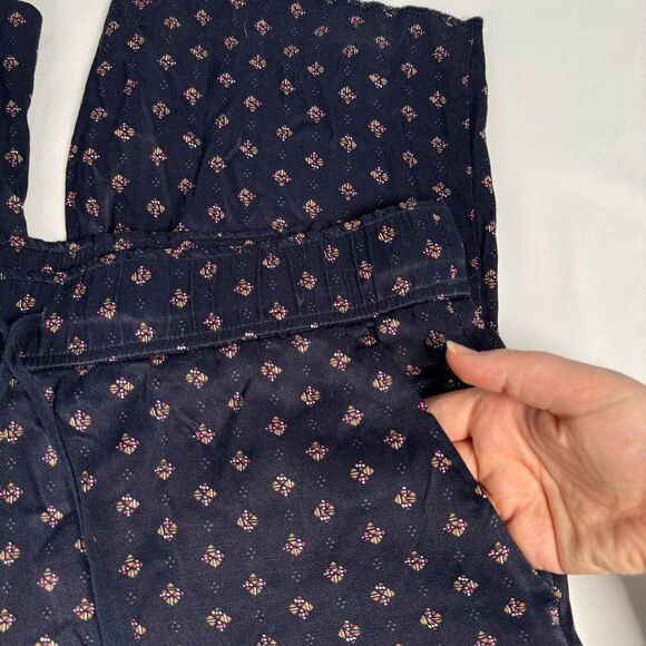 LOFT Pant Women Viscose Pull On Navy Geo Print Wide Leg Lounge Size 2 FLAW - Picture 3 of 11